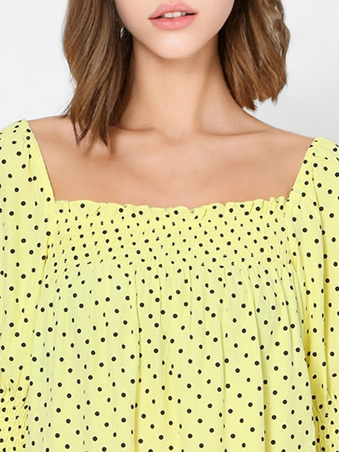 Buy Yellow Polka Dot Smocked Top | ONLY ...